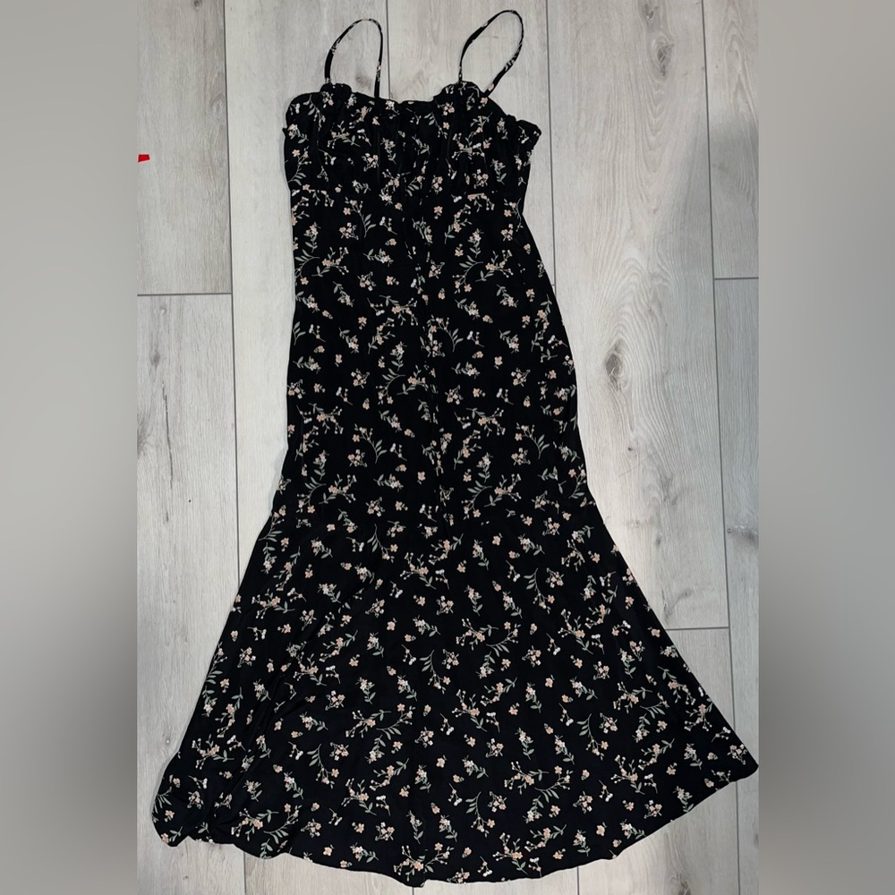 Black floral midi dress xs